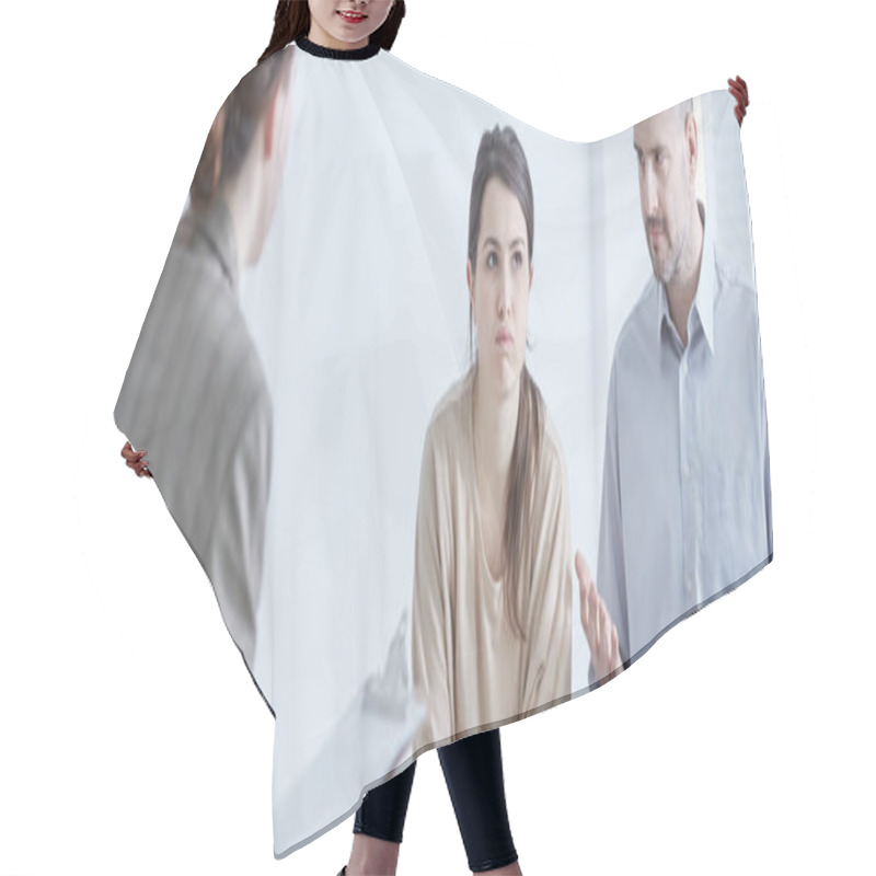 Personality  Unhappy Couple Consulting Marriage Problems  Hair Cutting Cape