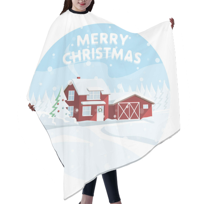 Personality  House In A Snowy Forest. Winter Wonderland. Vector Template Hair Cutting Cape