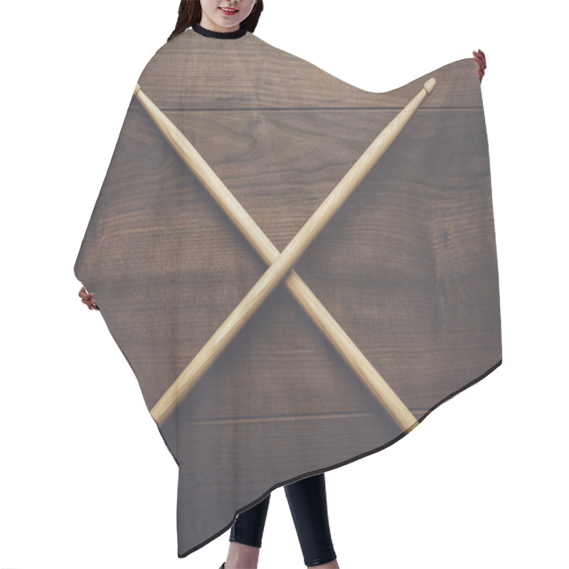 Personality  Crossed Wooden Drumsticks On Wooden Table Hair Cutting Cape