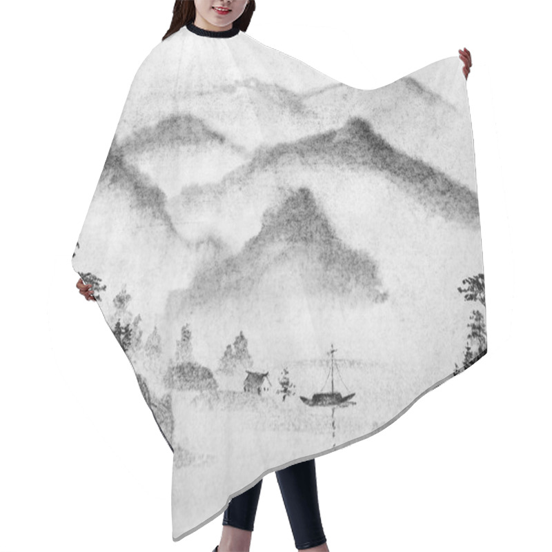 Personality  Chinese Painting Mountains And Water Hair Cutting Cape