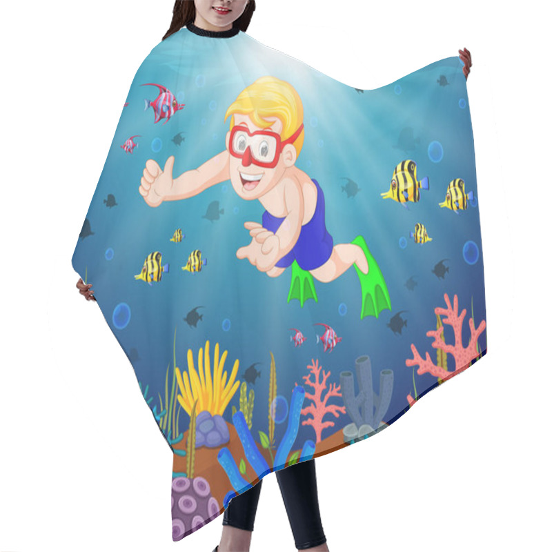 Personality  Cartoon Boy Diving In The Sea Hair Cutting Cape