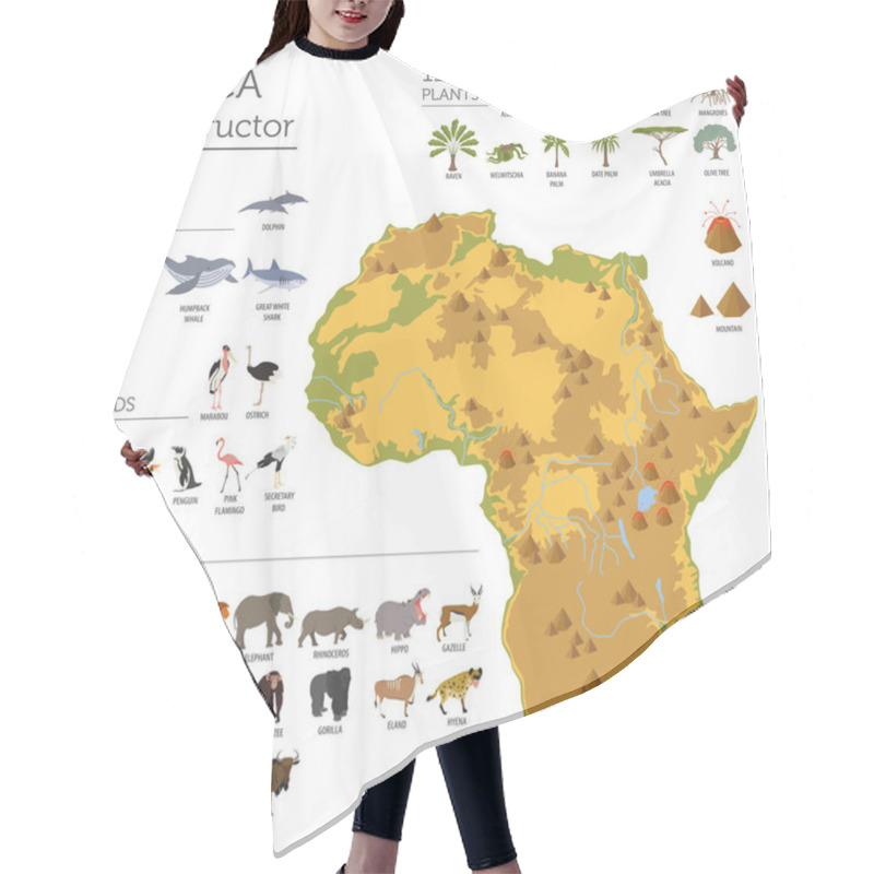 Personality  Flat Africa Flora And Fauna Map Constructor Elements. Animals, B Hair Cutting Cape