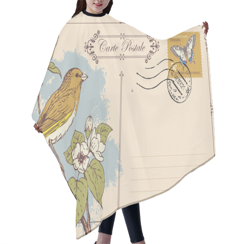 Personality  Retro Postcard With A Bird On A Flowering Tree Hair Cutting Cape