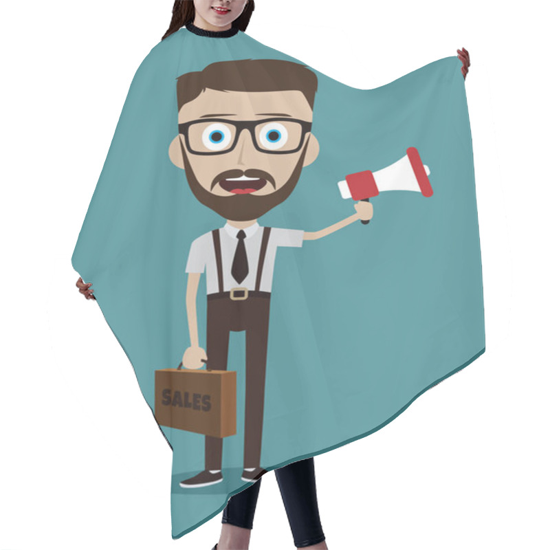 Personality  Bussinesman Holding Loudspeaker Hair Cutting Cape