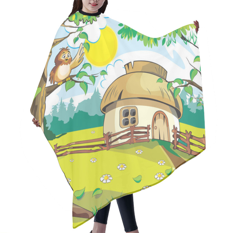 Personality  Small House Under Blue Sky. Vector Illustration In Cartoon Style. Hair Cutting Cape