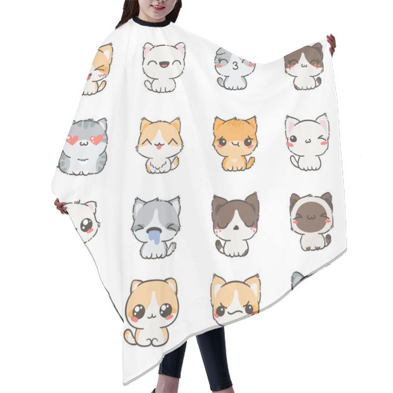 Personality  Cute Cartoon Cats And Dogs With Different Emotions. Sticker Collection. Hair Cutting Cape