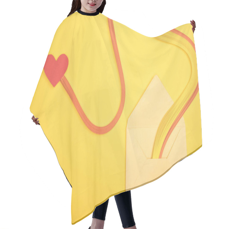 Personality  Top View Of Open Envelope With Rainbow And Heart Sign On Yellow Background Hair Cutting Cape