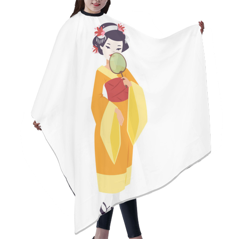 Personality  Vector Japanese Geisha Girl Hair Cutting Cape