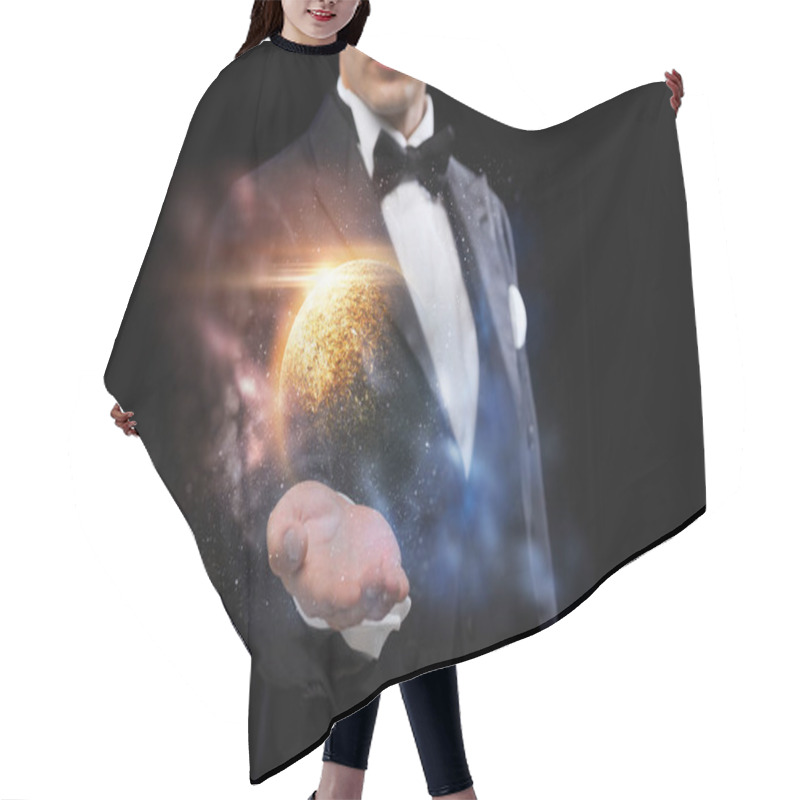 Personality  Male Magician With Planet And Space Hologram Hair Cutting Cape