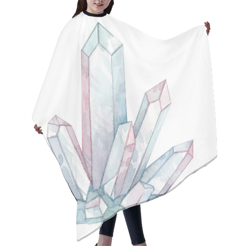 Personality  Watercolor Illustration Of A Delicate Pink-blue Crystal. Isolated On White Background. Magic Hand Drawn Collection. Hair Cutting Cape