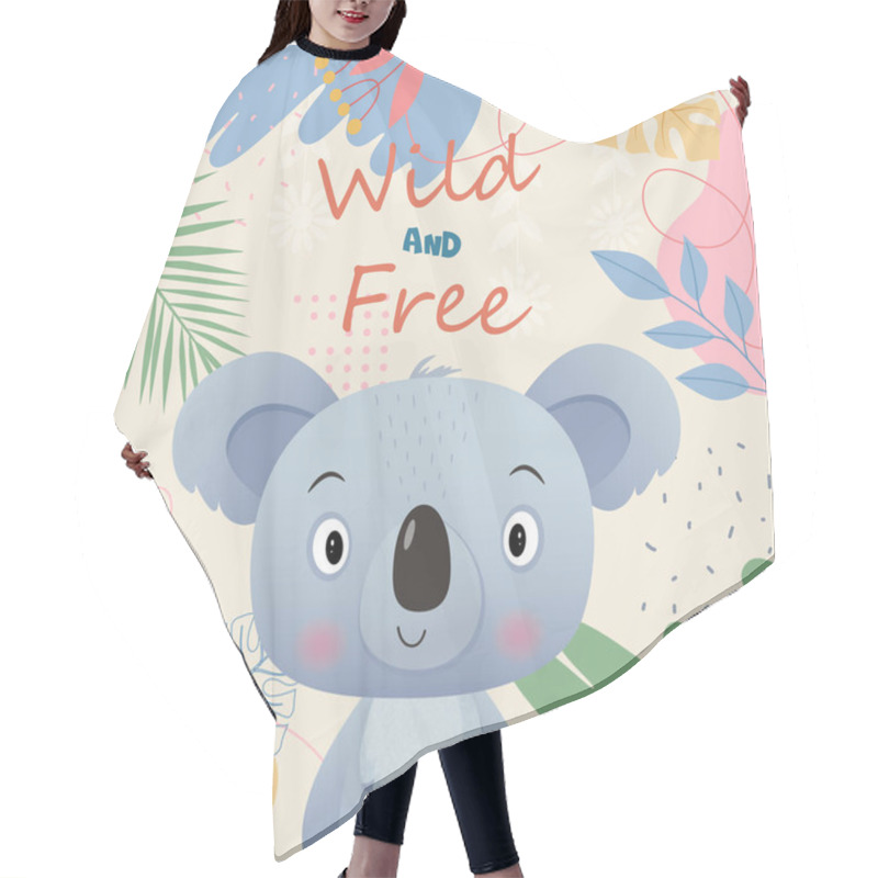 Personality  Wild And Free Illustration Of Little Cute Koala With Leaves And Flowers Spring And Summer On Yellow Background Hair Cutting Cape