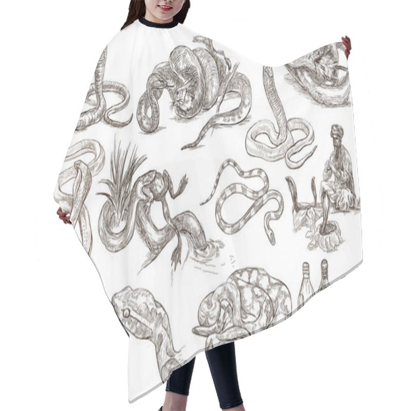 Personality  Animals Around The World. Snakes. An Hand Drawn Full Sized Pack. Hair Cutting Cape