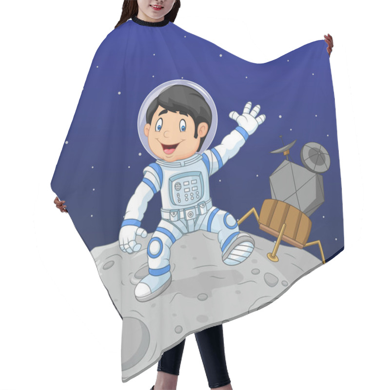 Personality  Vector Illustration Of Cartoon Boy Astronaut On The Moon Hair Cutting Cape