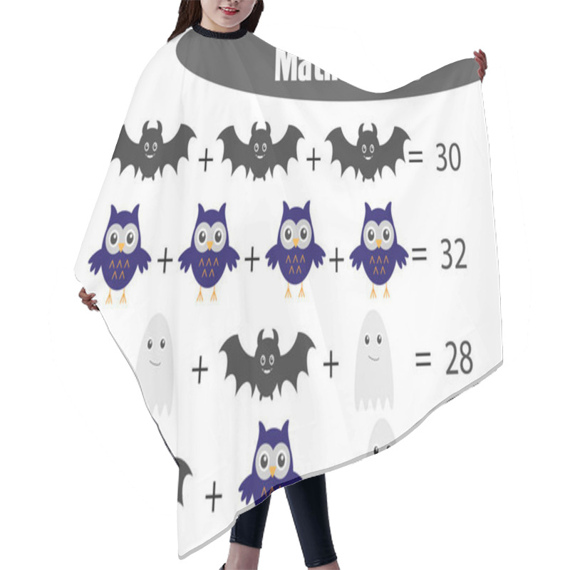 Personality  Maths Game With Pictures (halloween Theme) For Children, Middle Level, Education Game For Kids, Preschool Worksheet Activity, Task For The Development Of Logical Thinking, Vector Illustration Hair Cutting Cape