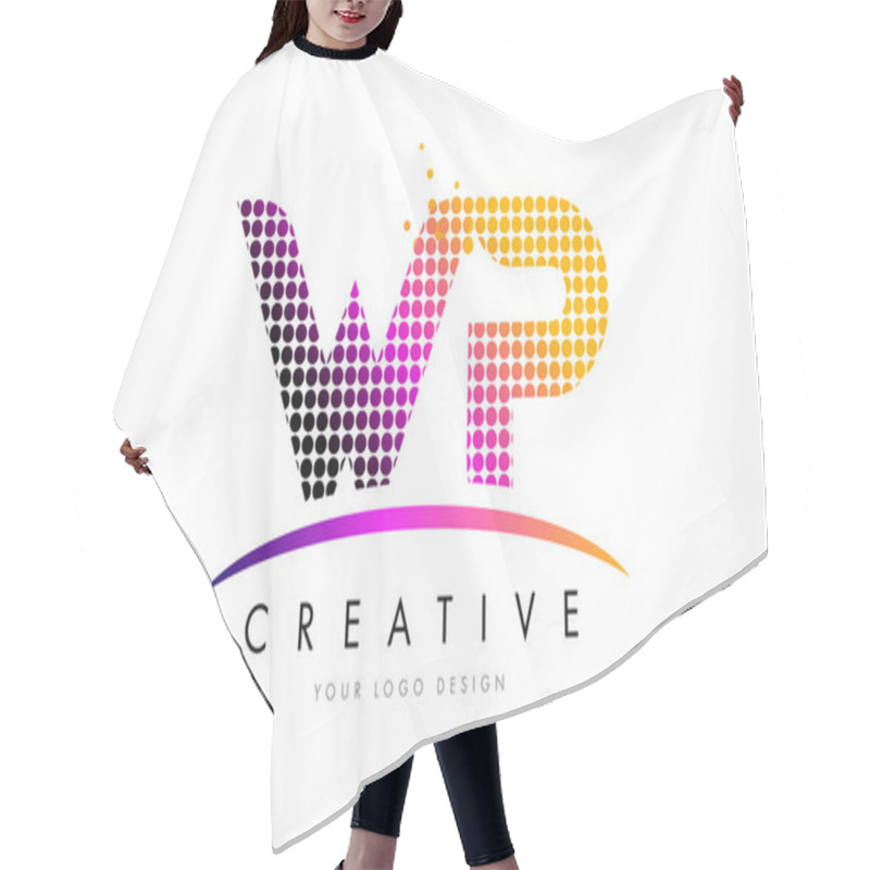 Personality  WP W P Letter Logo Design With Magenta Dots And Swoosh Hair Cutting Cape