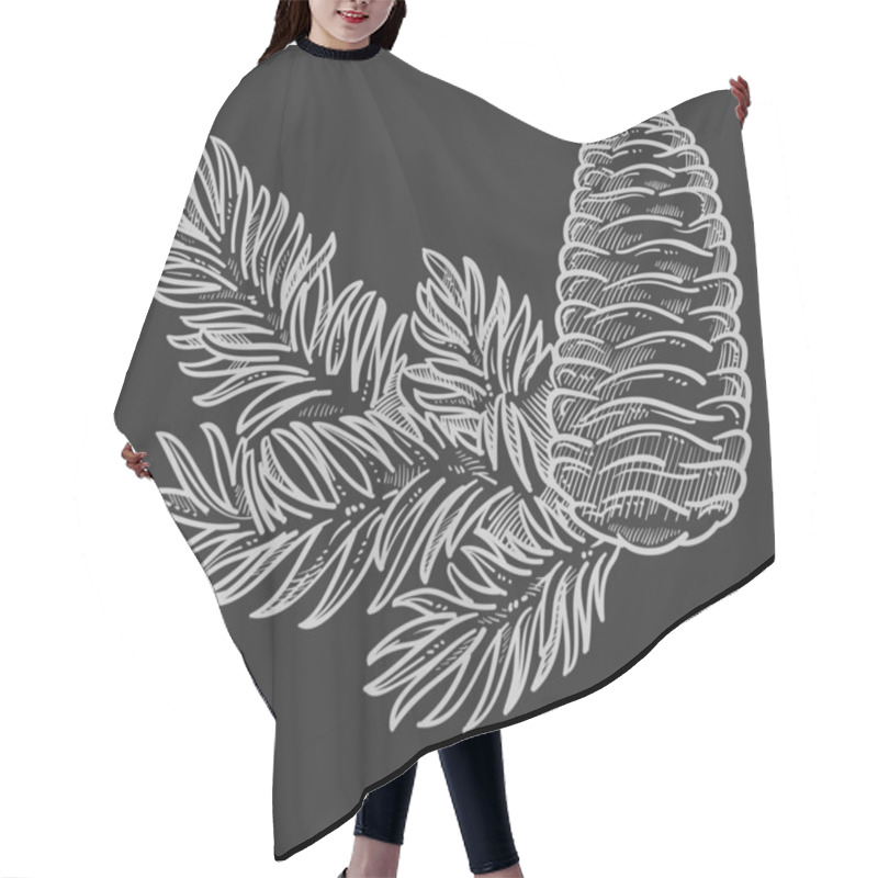 Personality  Fir Tree Cone With Evergreen Plant, Hand Drawn Sketch Illustration And Text Hair Cutting Cape