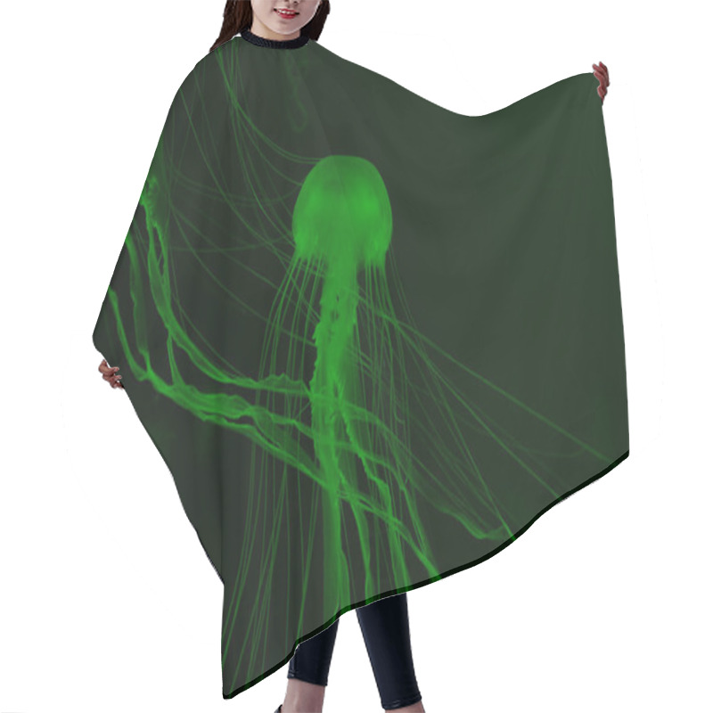 Personality  Jellyfishes In Green Neon Light On Dark Background Hair Cutting Cape