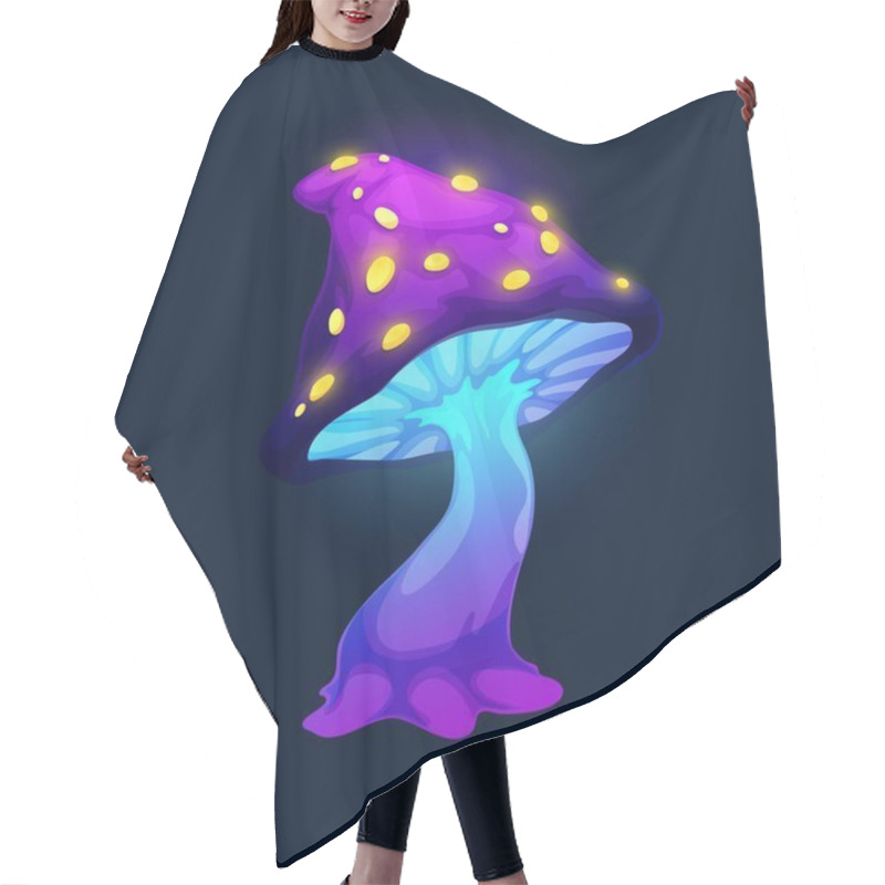 Personality  Fantasy Magic Purple Mushroom With Yellow Growths, Vector Cartoon Icon. Toxic Luminous Mushroom From Fairy Tale Or Fantasy, Amanita With Acid Yellow Poisonous Liquid Drips In Neon Light Hair Cutting Cape