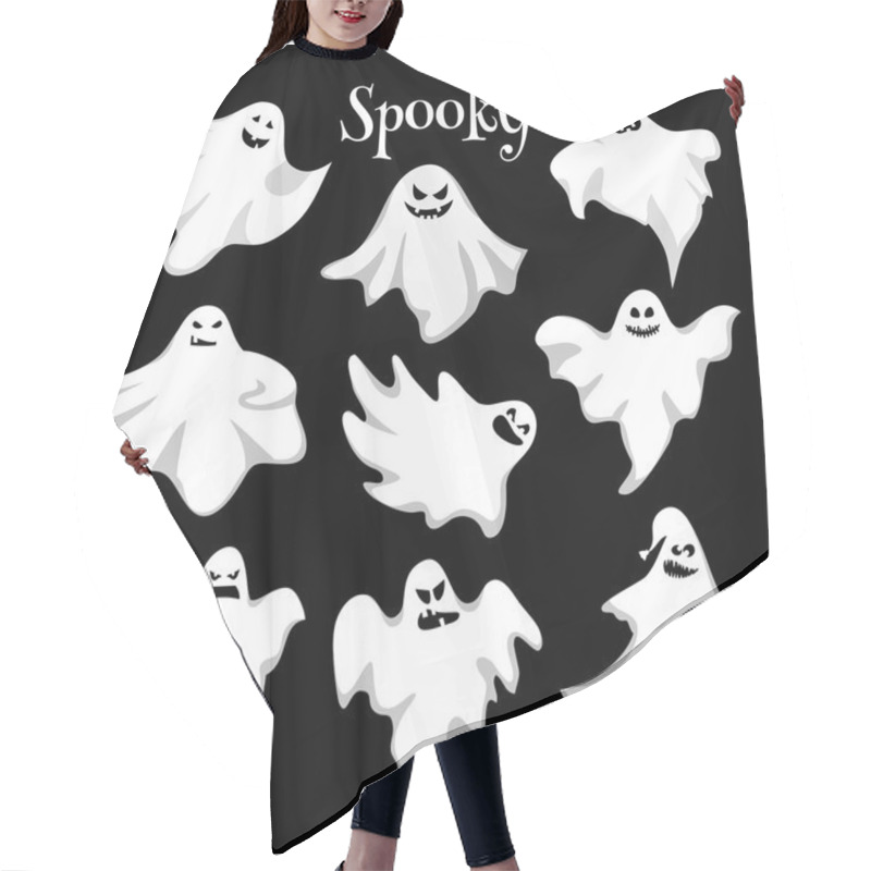 Personality  Scary White Ghosts Design On Black Background - Halloween Celebration Hair Cutting Cape