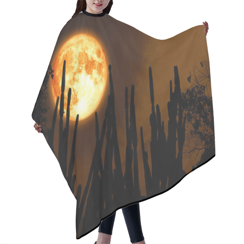 Personality  Full Cold Blood Moon On Night Sky And White Cloud And Silhouette Hair Cutting Cape