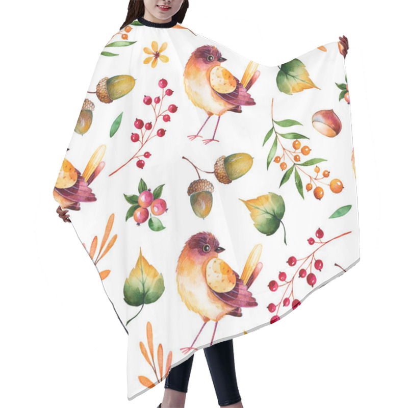 Personality  Seamless Pattern With Foliage, Leaves, Berries And Acorns. Hair Cutting Cape