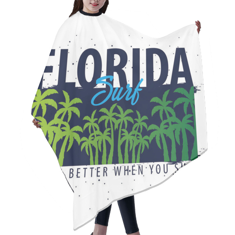 Personality  Florida Surfing Graphic With Palms. T-shirt Design And Print. Hair Cutting Cape