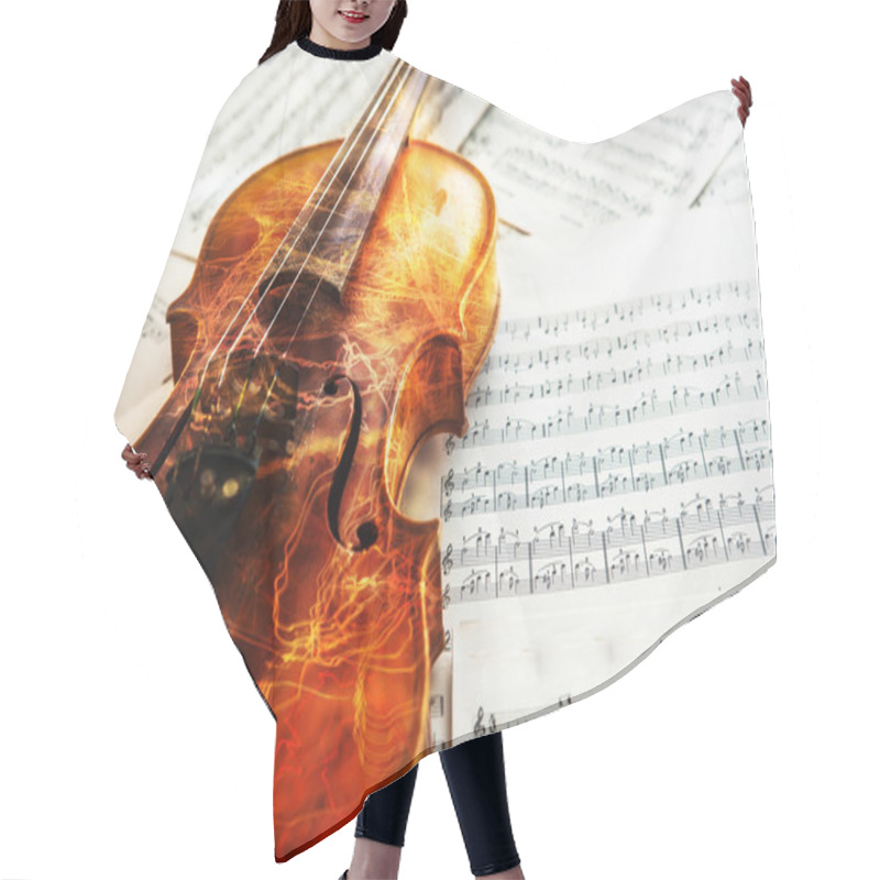 Personality  Old Violin Lying On The Sheet Of Music Hair Cutting Cape