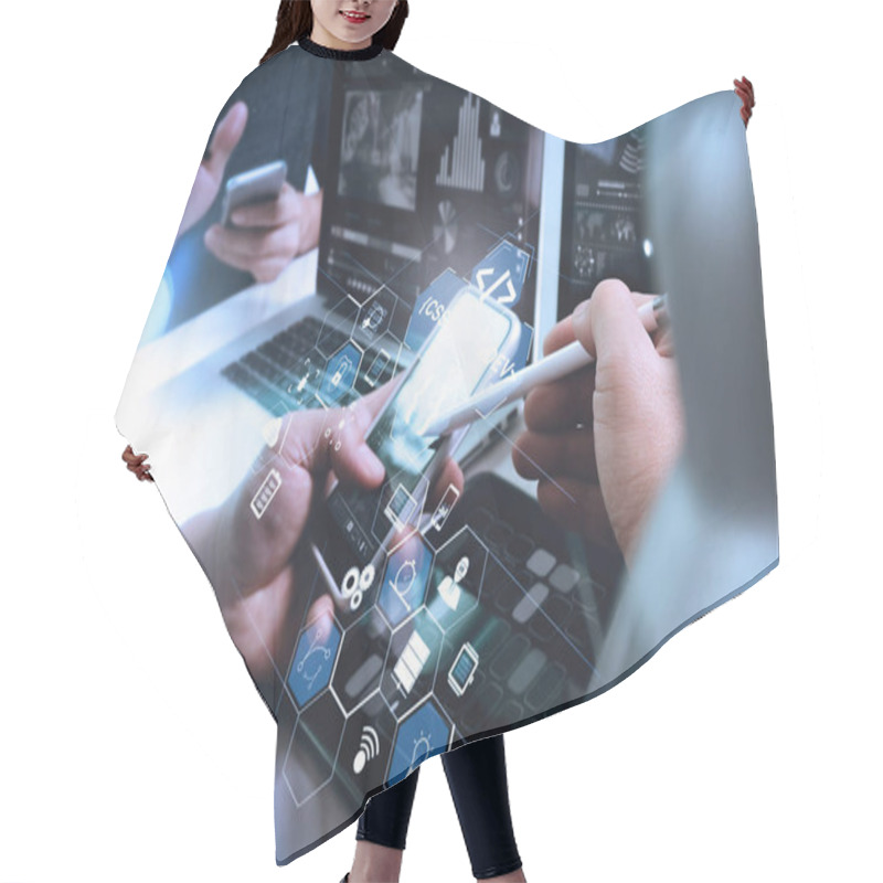 Personality  Coding Software Developer Work With Augmented Reality Dashboard Computer Icons Of Scrum Agile Development And Code Fork And Versioning With Responsive Cybersecurity.Business Team Meeting Present.  Hair Cutting Cape