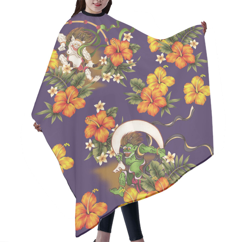 Personality  Tropical Flower And Japanese Painting Hair Cutting Cape