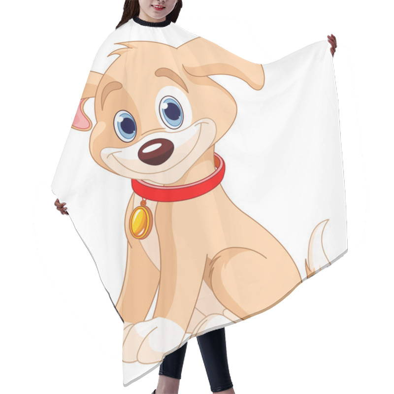 Personality  Cute Puppy Wearing Red Collar Hair Cutting Cape