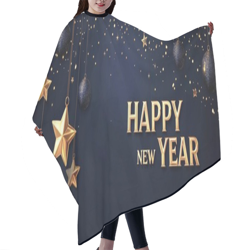 Personality  Elegant New Year Celebration Design With Golden Stars And Ornaments On A Dark Blue Background. Hair Cutting Cape