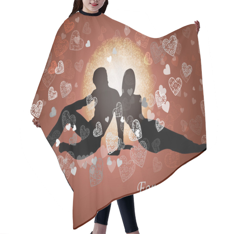 Personality  Valentine's Background With Couple In Love. Hair Cutting Cape