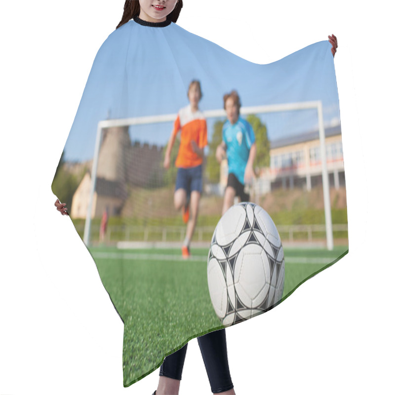 Personality  Two Young Soccer Players Running To Soccer Ball Hair Cutting Cape