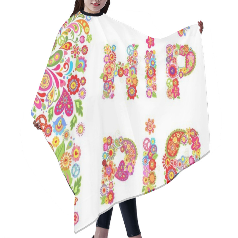 Personality  Vivid Floral Seamless Border And Hippie Flowers Lettering For T Shirt Print And Other Fashion Design On Black Background Hair Cutting Cape