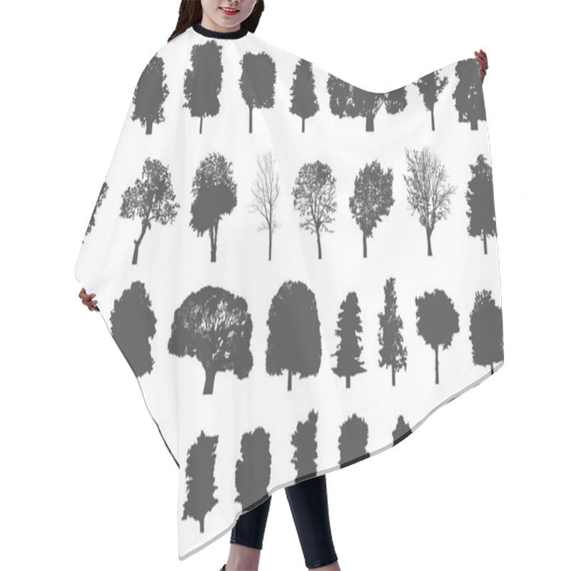 Personality  Set Of Isolated Trees Silhouettes Hair Cutting Cape