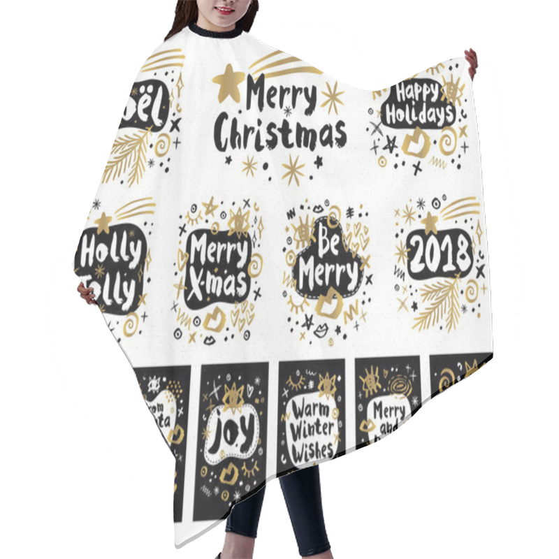 Personality  Merry Christmas Happy New Year Sketch Style Hair Cutting Cape