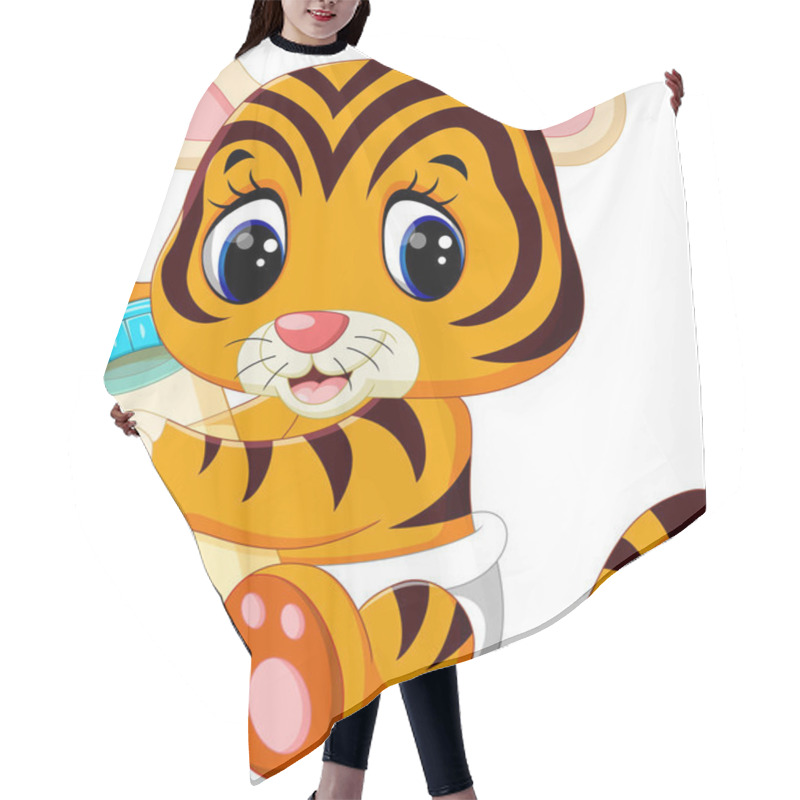 Personality  Illustration Of Cute Baby Tiger Hair Cutting Cape