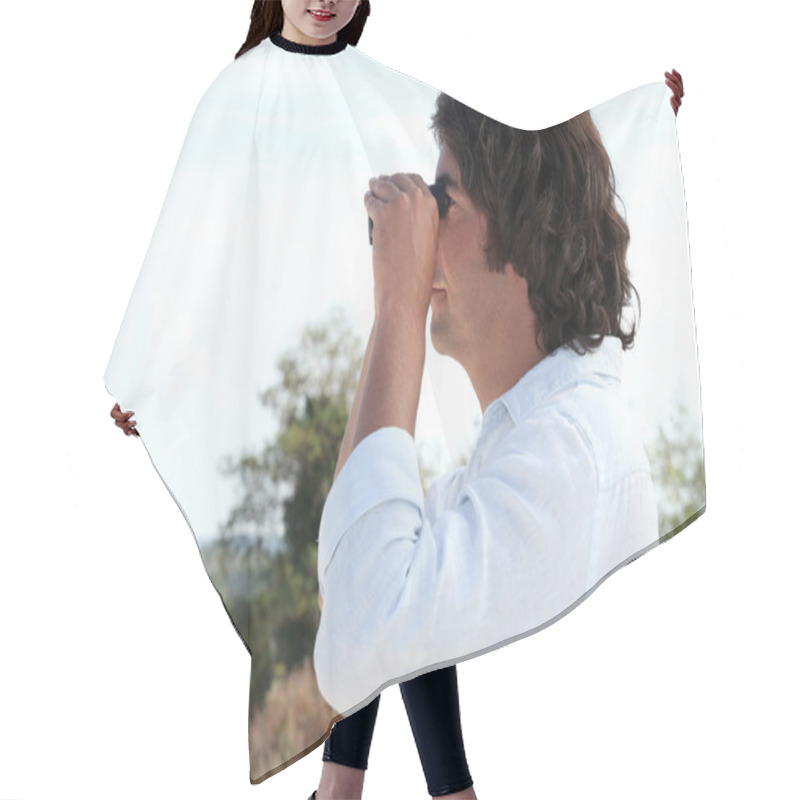 Personality  Man Looking Through Binoculars Hair Cutting Cape