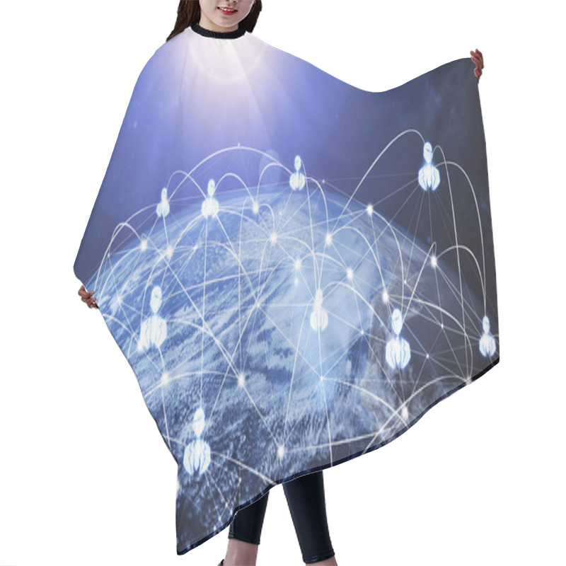 Personality  3D Illustration Global Modern Creative Communication And Internet Network Map Hair Cutting Cape