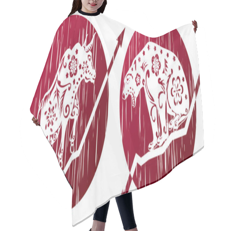 Personality  Grunge Style Chinese Lucky Fishes Design Hair Cutting Cape