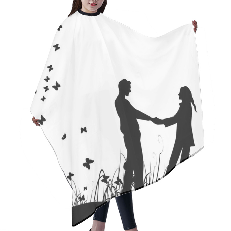 Personality  Couple On Meadow, Black Silhouette Hair Cutting Cape