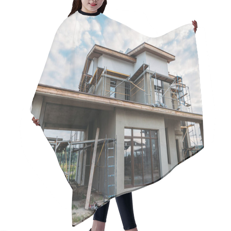 Personality  Building Construction With Scaffolding Under Cloudy Sky Hair Cutting Cape