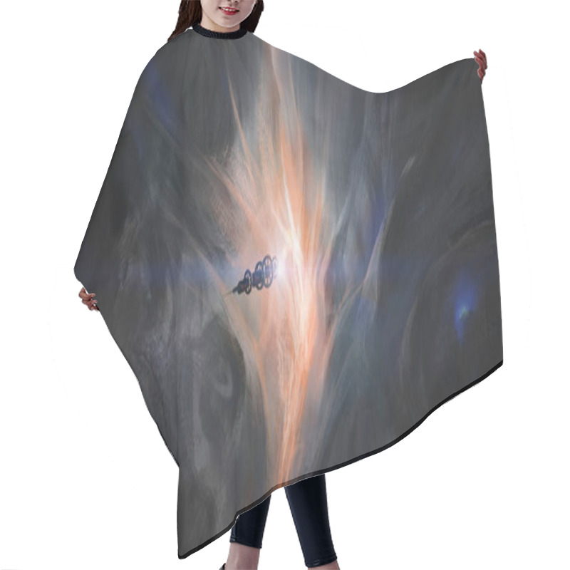 Personality  Human Spaceship Falls Into Chaotic Cosmic Space, 3D Illustration. Hair Cutting Cape