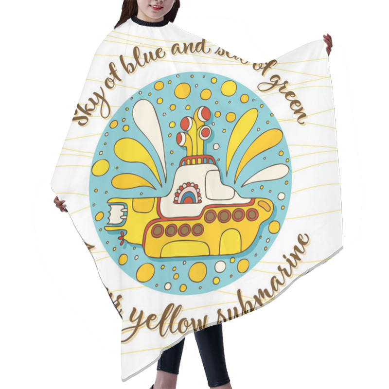 Personality  Yellow Submarine In Doodle Style. Hand Drawn Logo With Lettering. Hair Cutting Cape