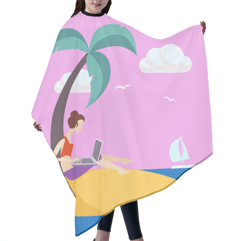 Personality  Girl On Small Island Working Freelance Hair Cutting Cape