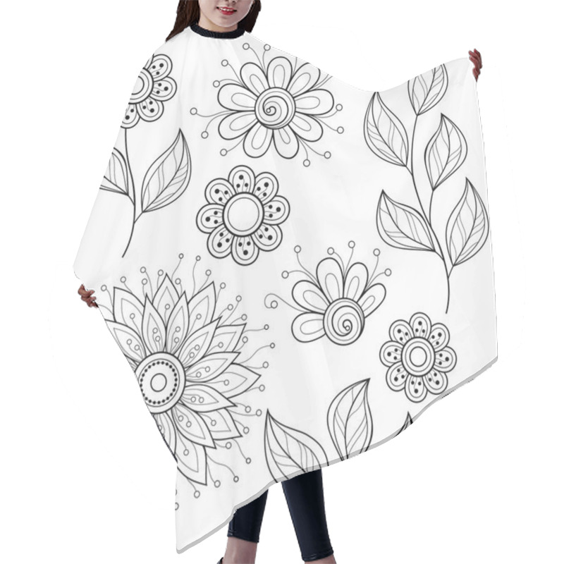 Personality  Set Of Contour Flowers And Leaves Hair Cutting Cape