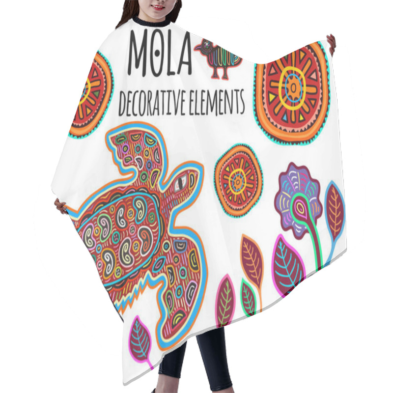 Personality  Beautiful Ethnic Vector Elements In Mola Style. Patchwork Exotic Animals Collectiion. Indian Atmosphere, Tribal Design. Perfect Templates For Print, Posters, Textile And T-shirts. Hair Cutting Cape