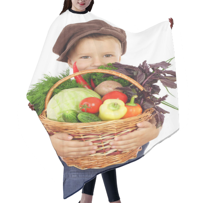 Personality  Little Boy With Basket Of Vegetables, Isolated On White Hair Cutting Cape