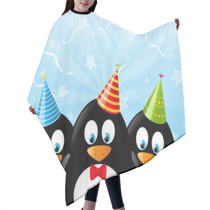 Personality  Cute Penguins With Party Hats Hair Cutting Cape