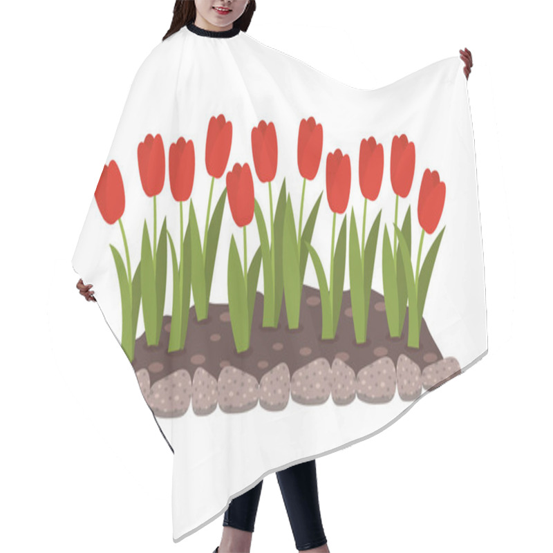 Personality  Flowerbed With Red Flowers. Isolated Illustration. Hair Cutting Cape